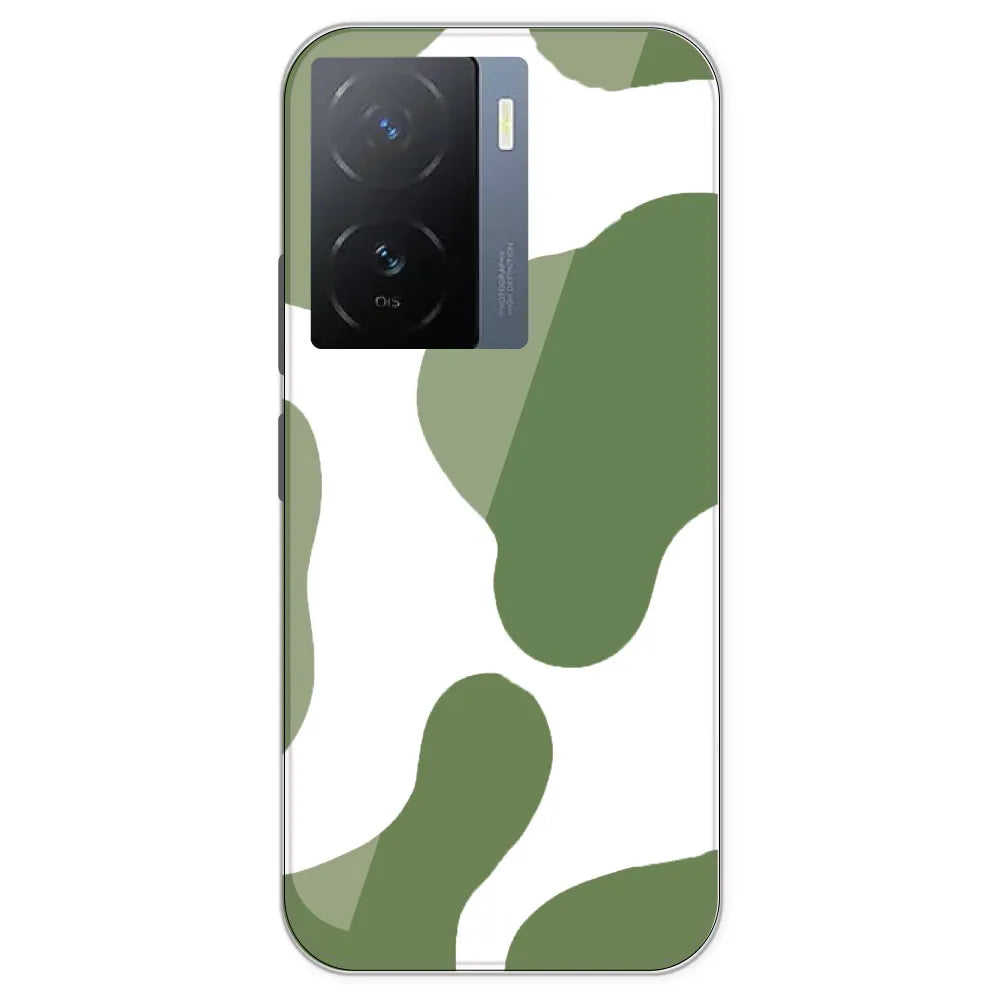 Olive Green Cow Print - Clear Printed Silicone Case For IQOO Z7