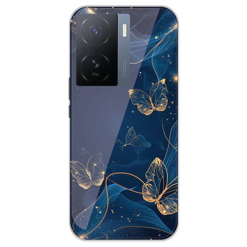 Blue With Gold Butterflies - Printed Silicone Case For IQOO Z7
