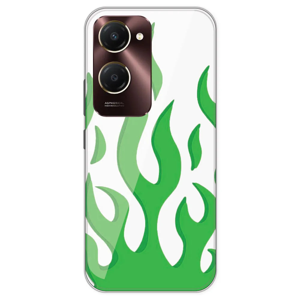 Green Flames - Clear Printed Silicone Case For IQOO Z9 Lite