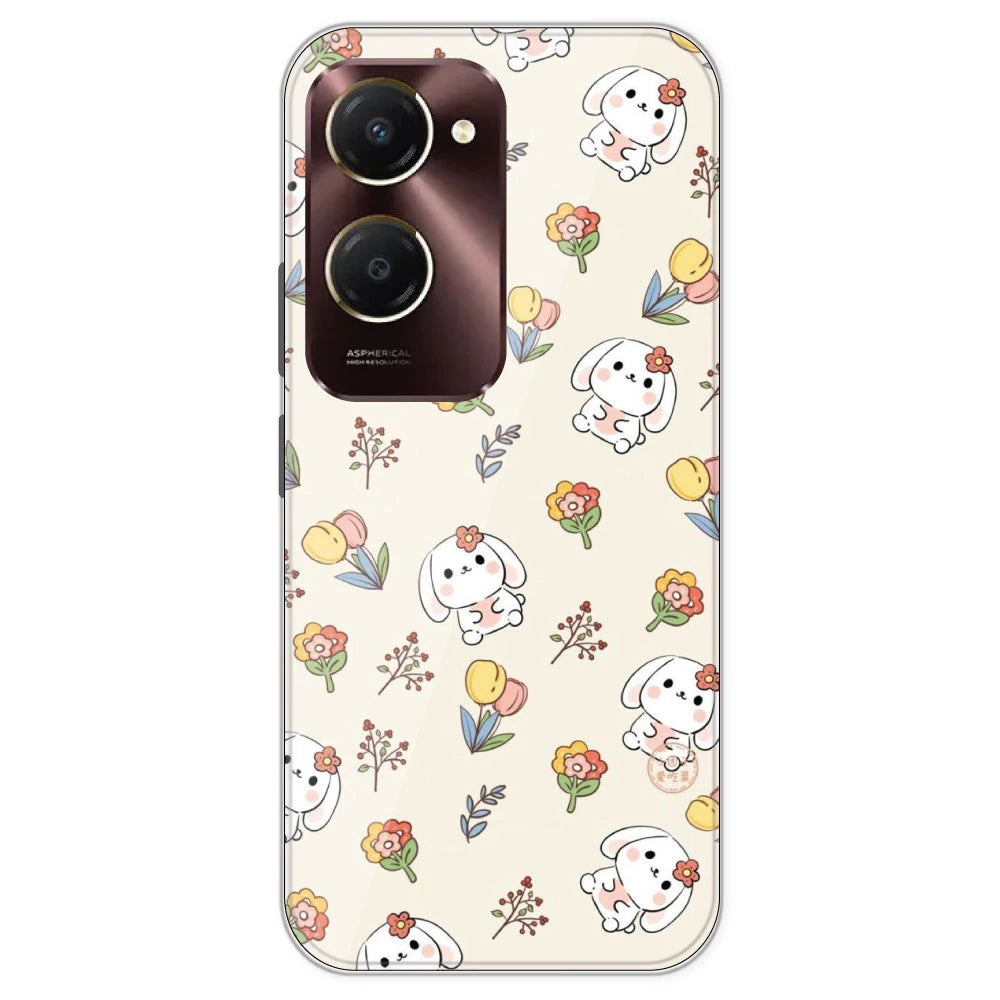 Cute Bunny And Flowers- Printed Silicone Case For IQOO Z9 Lite
