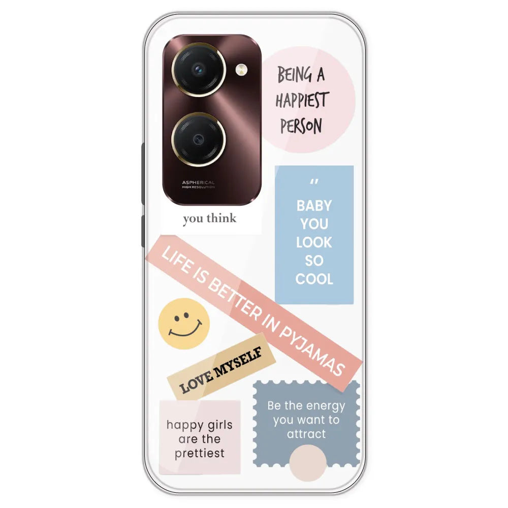 Be Happy - Clear Printed Silicone Case For IQOO Z9 Lite