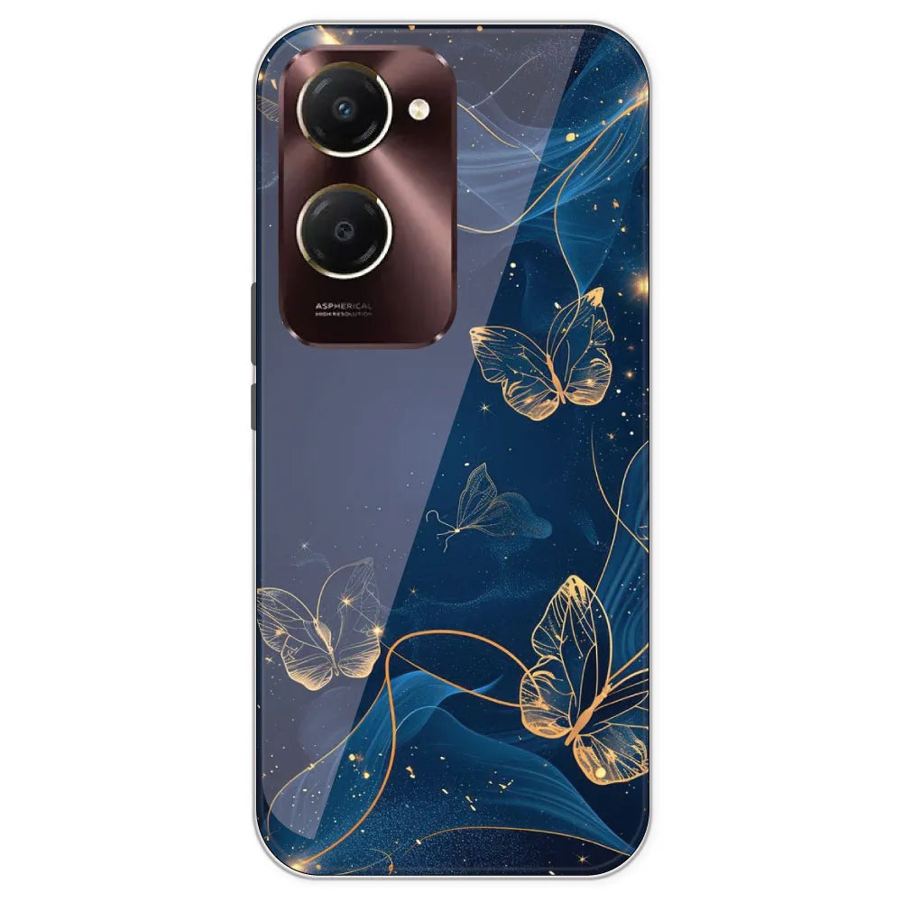 Blue With Gold Butterflies - Printed Silicone Case For IQOO Z9 Lite