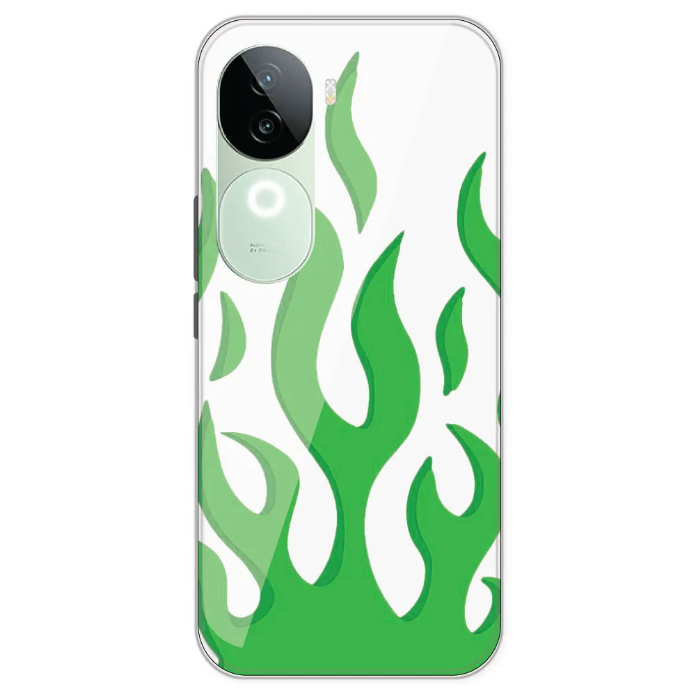 Green Flames - Clear Printed Silicone Case For IQOO Z9S