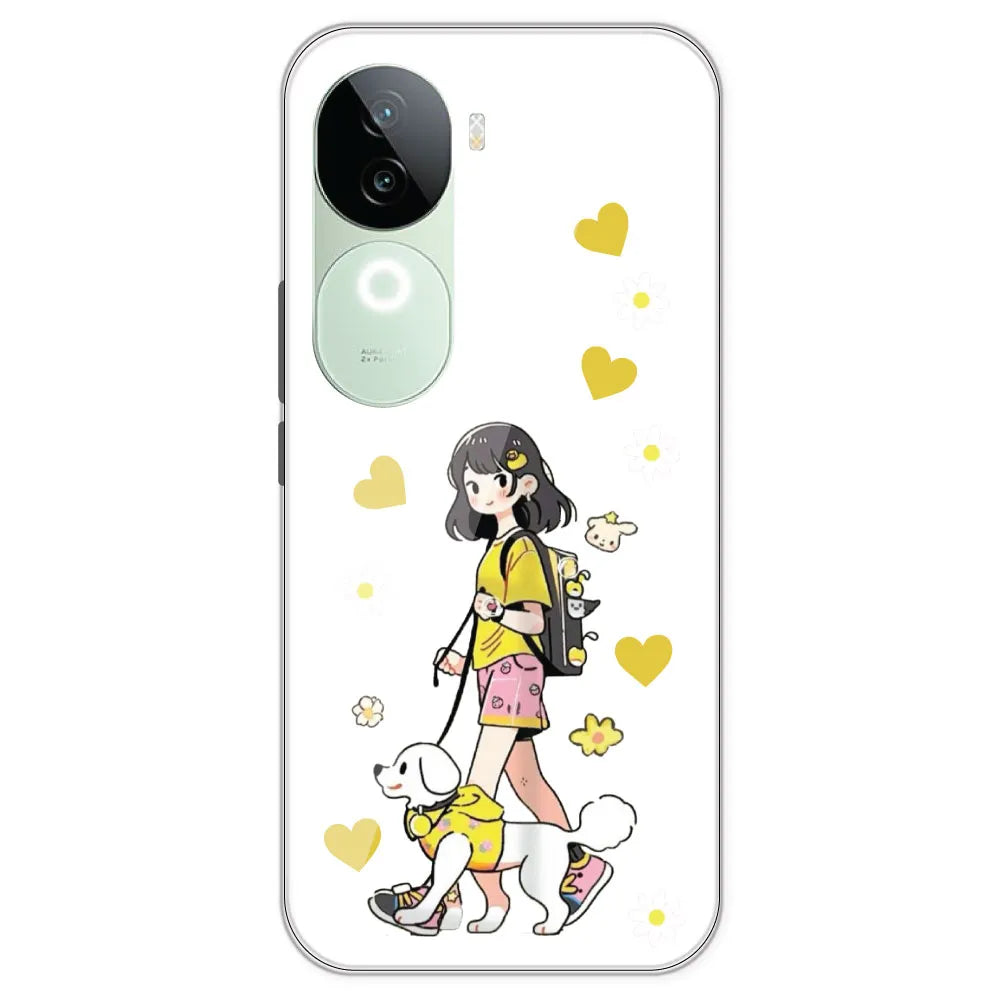 Yellow Girl And Dog - Clear Printed Silicone Case For IQOO Z9S
