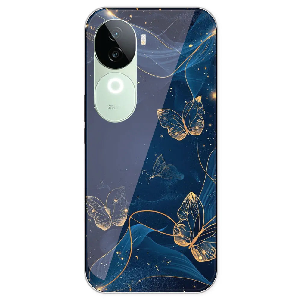 Blue With Gold Butterflies - Printed Silicone Case For IQOO Z9S