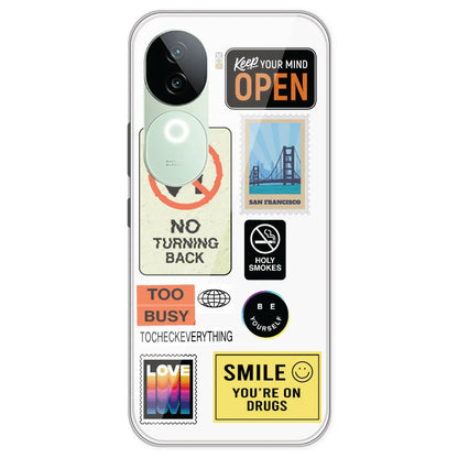 Retro Labels - Clear Printed Silicone Case For IQOO Z9S