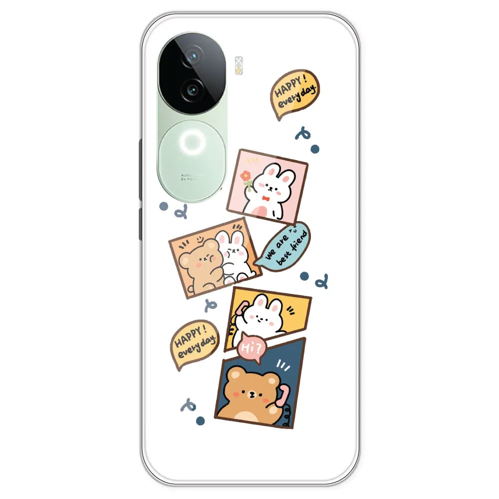 Happy Rabit And Bear - Clear Printed Silicone Case For IQOO Z9S