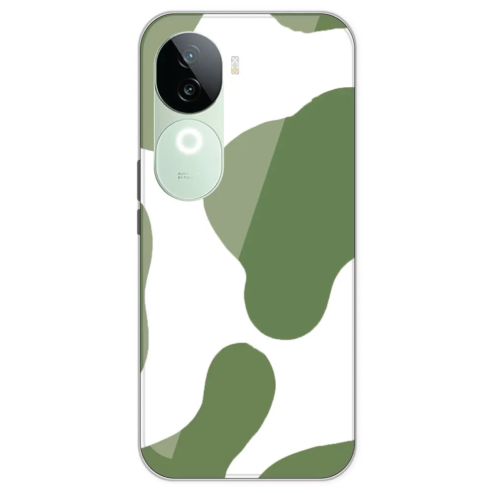 Olive Green Cow Print - Clear Printed Silicone Case For IQOO Z9S
