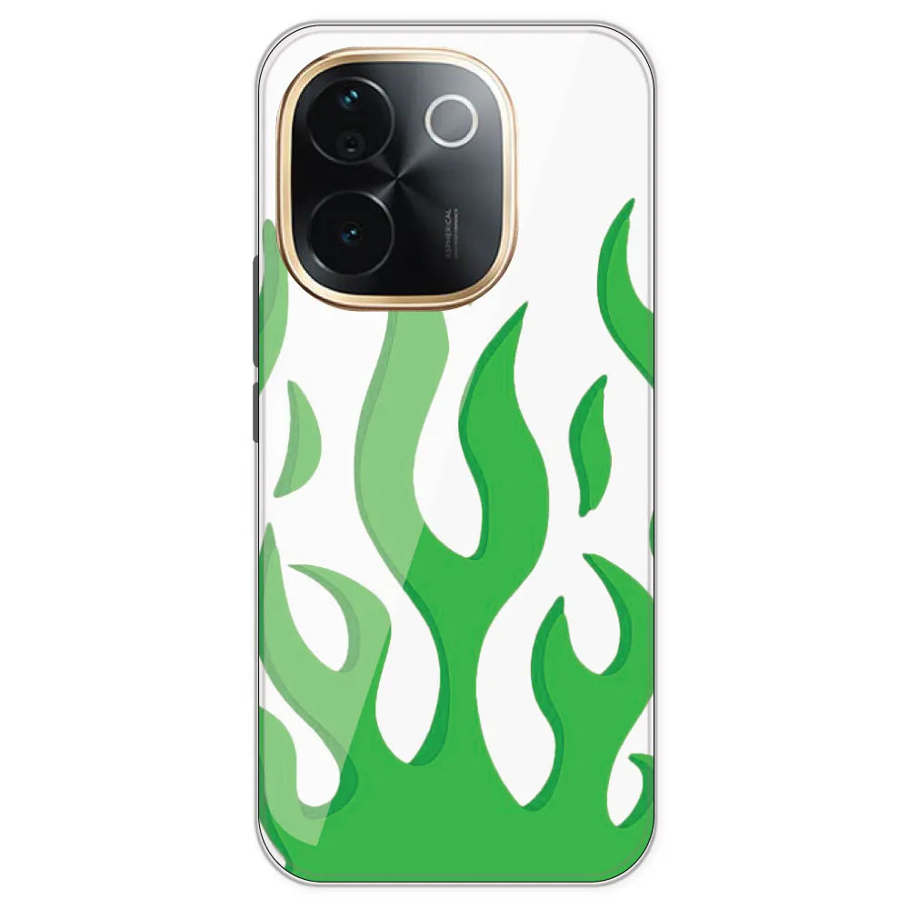 Green Flames - Clear Printed Silicone Case For IQOO Z9S Pro