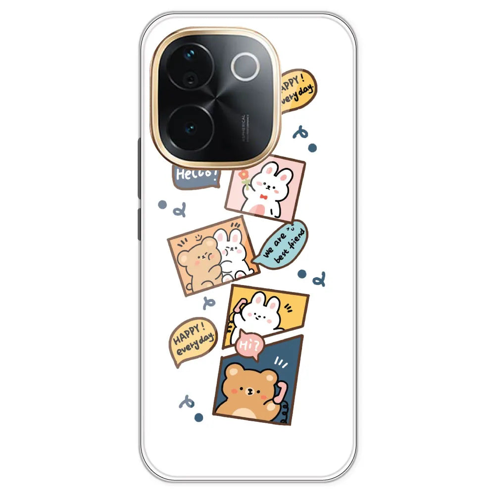 Happy Rabit And Bear - Clear Printed Silicone Case For IQOO Z9S Pro