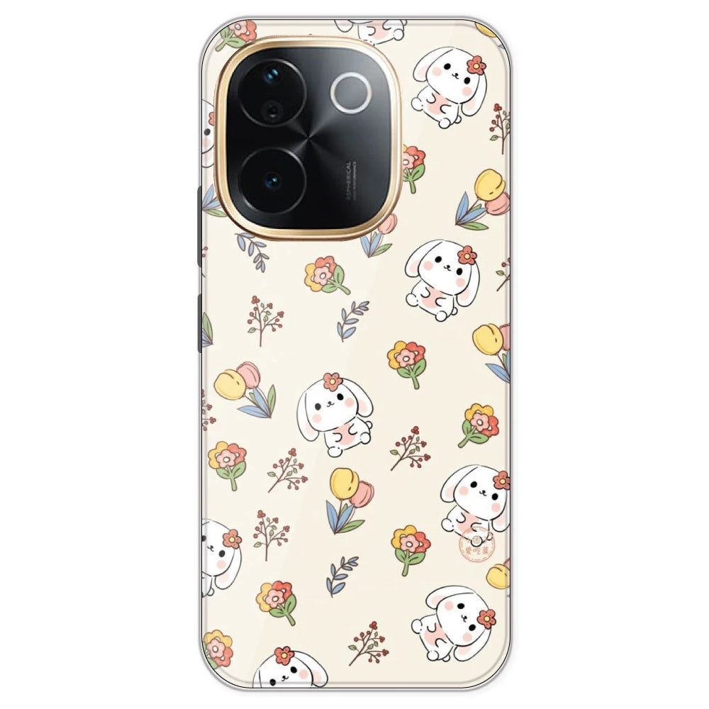 Cute Bunny And Flowers- Printed Silicone Case For IQOO Z9S Pro
