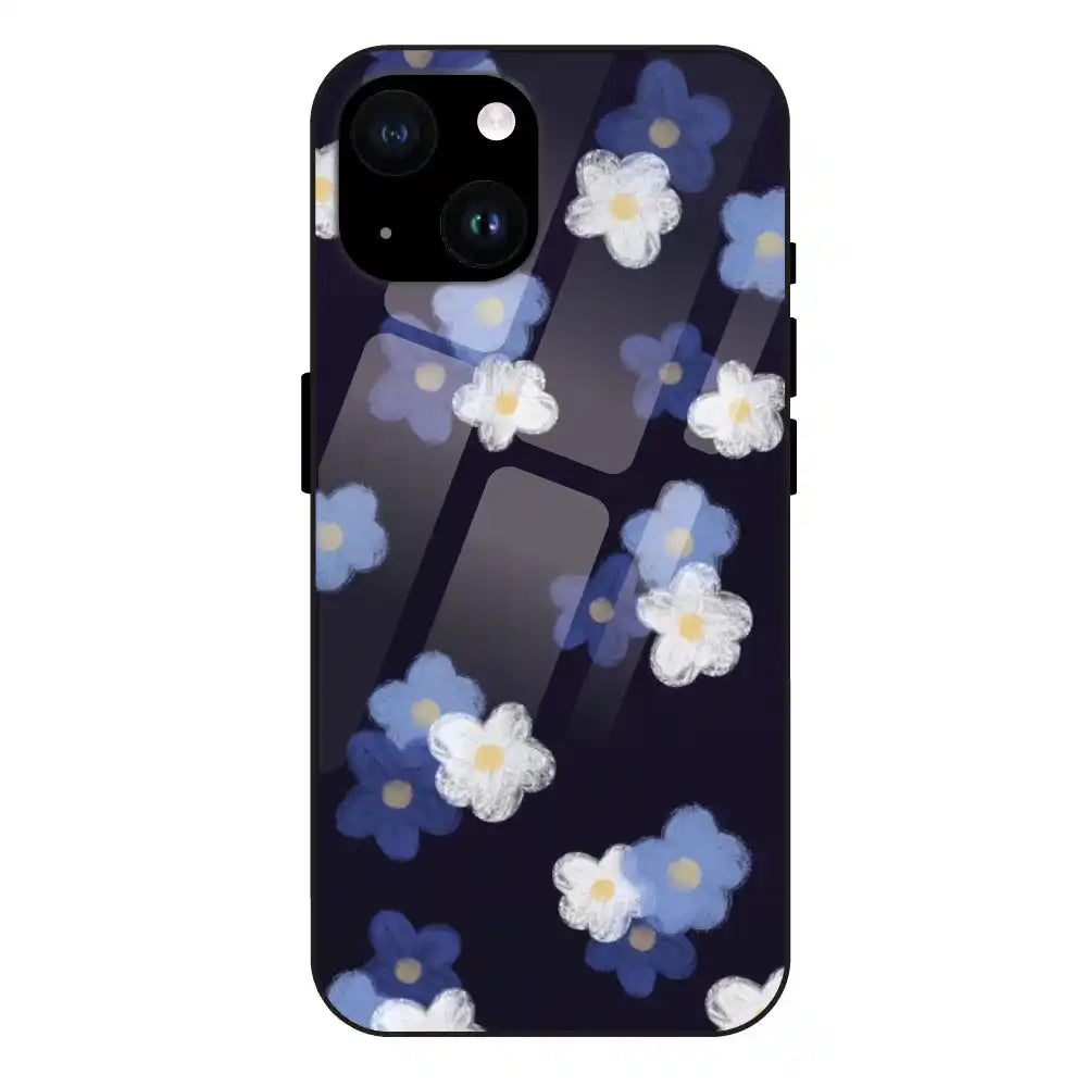 'Blue & White Floral - Glass Case For Apple iPhone 14 Plus