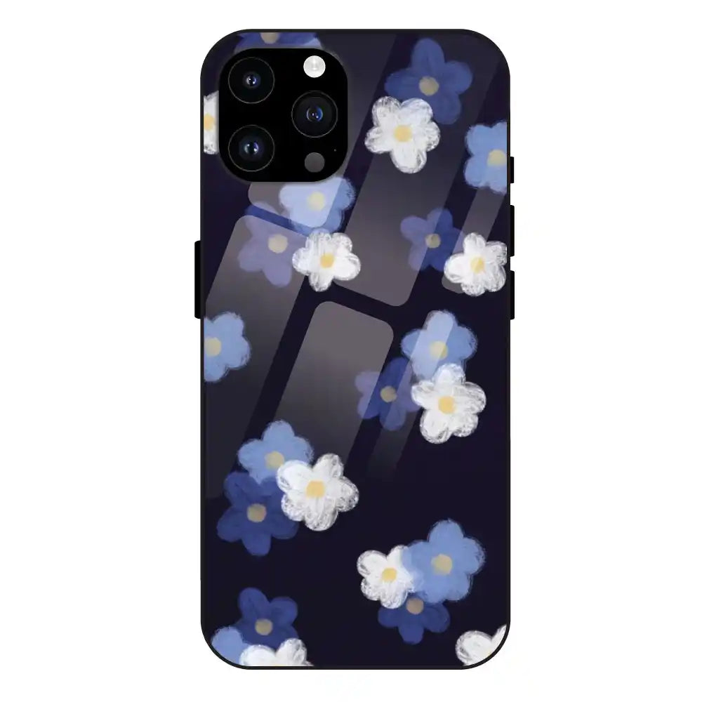 'Blue & White Floral - Glass Case For Apple iPhone 14 Pro