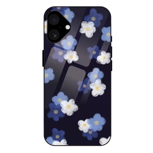 'Blue & White Floral - Glass Case For Apple iPhone 16