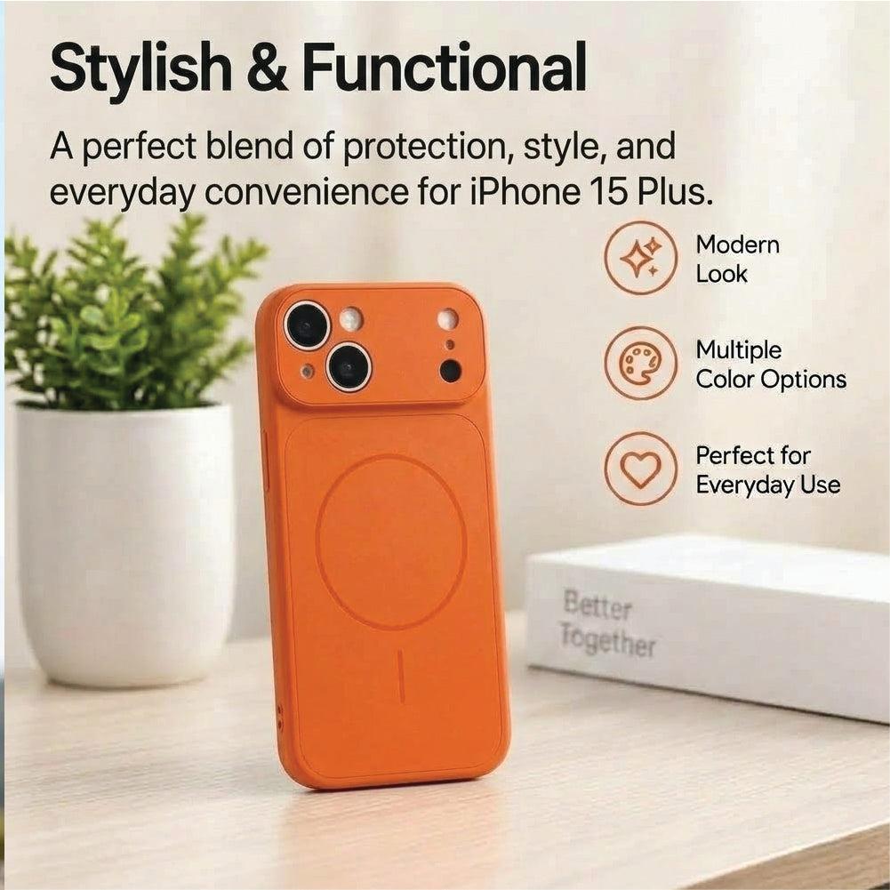 iPhone 15 Plus - AG Glass Converter Magsafe Case in Orange - Stylish & Functional Design