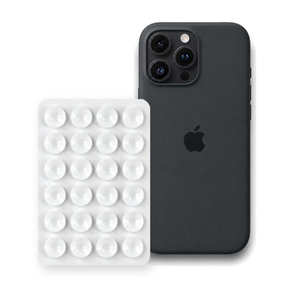 iPhone 16 Pro Liquid Silicone case in Black with a White suction phone holder