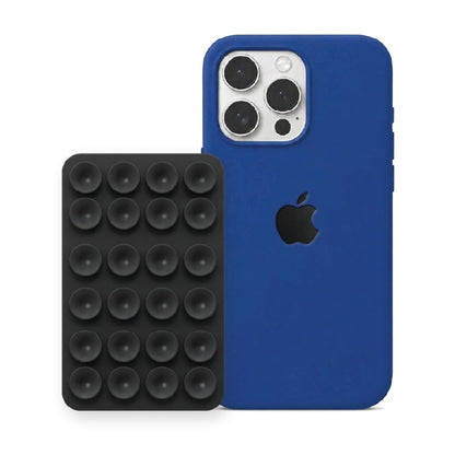 iPhone 16 Pro Liquid Silicone case in Royal Blue with a Black suction phone holder