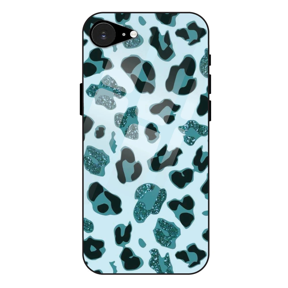 'Blue Leopard Glitter Print - Glass Case For Apple iPhone 16e