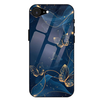 Blue With Gold Butterflies - Glossy Metal Silicone Case For Apple iPhone 16E