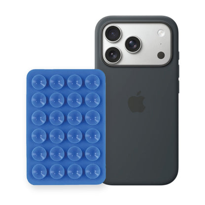 iPhone 17 Pro Liquid Silicone case in Black with a Blue suction phone holder