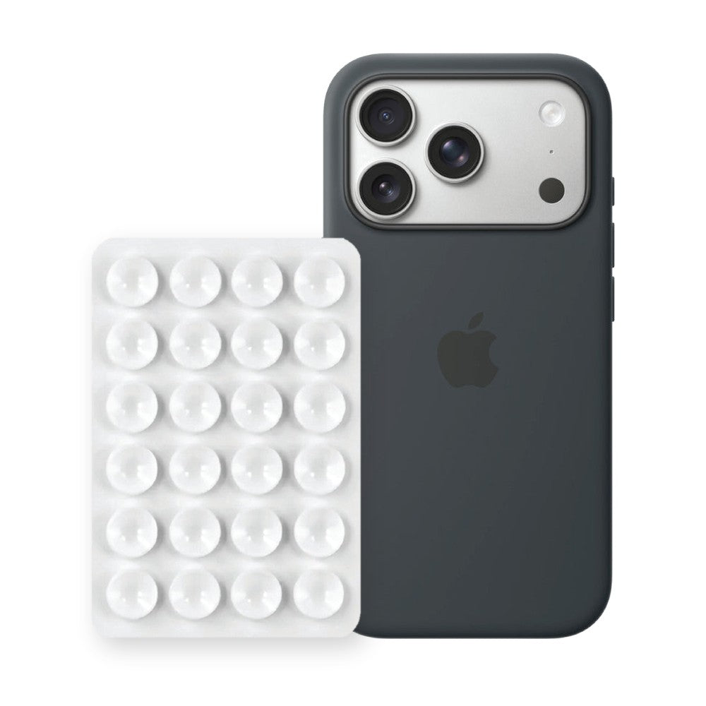 iPhone 17 Pro Liquid Silicone case in Black with a White suction phone holder