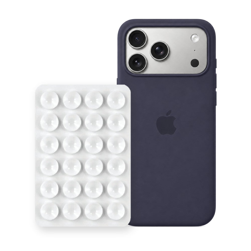 iPhone 17 Pro Max Liquid Silicone case in Storm Blue with a White suction phone holder