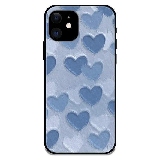 'Blue Whimsy Heart Pattern - Glossy Metal Silicone Case For Apple iPhone 11