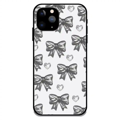 'Black Bows & Hearts - Glossy Metal Silicone Case For Apple iPhone 11 Pro Max