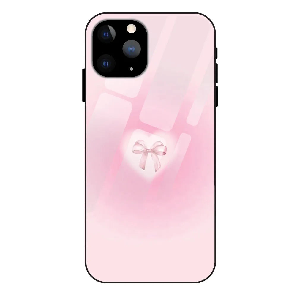 Blush Heart Bow - Glass Cases For Apple iPhone Models