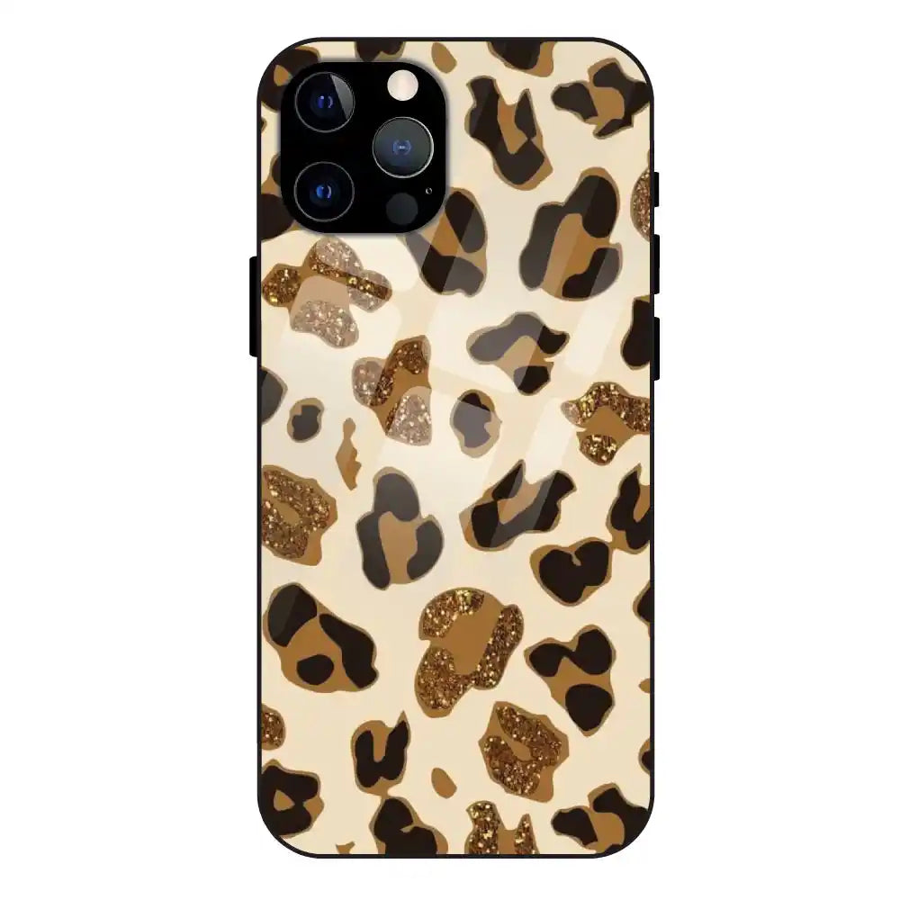 'Leopard Glitter Print - Glass Case For Apple iPhone 12 Pro