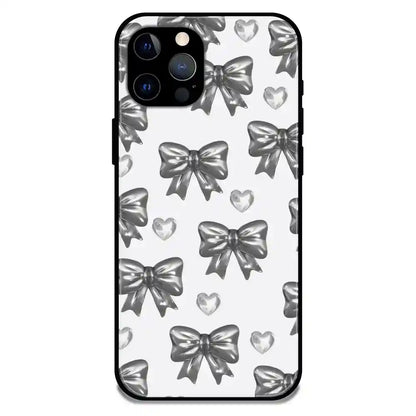 'Black Bows & Hearts - Glossy Metal Silicone Case For Apple iPhone 12 Pro Max