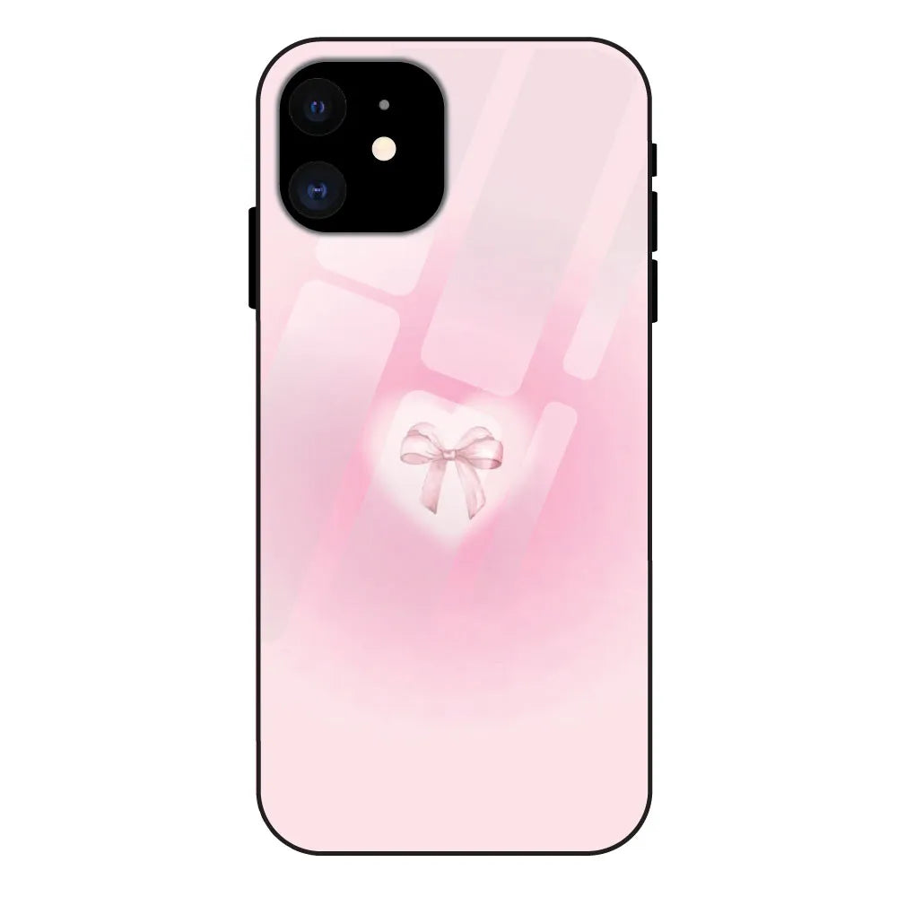 Blush Heart Bow - Glass Cases For Apple iPhone Models