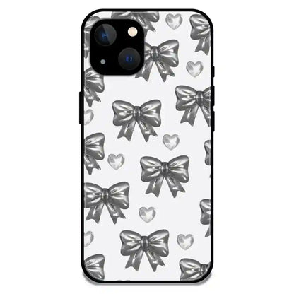 'Black Bows & Hearts - Glossy Metal Silicone Case For Apple iPhone 13