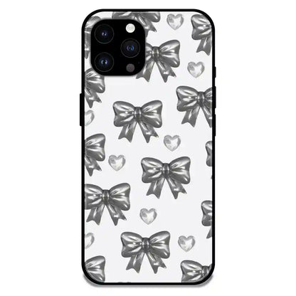 'Black Bows & Hearts - Glossy Metal Silicone Case For Apple iPhone 14 Pro