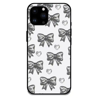'Black Bows & Hearts - Glossy Metal Silicone Case For Apple iPhone 14 Pro Max