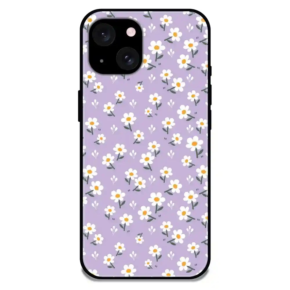 'Lavender Daisy - Glossy Metal Silicone Case For Apple iPhone 15