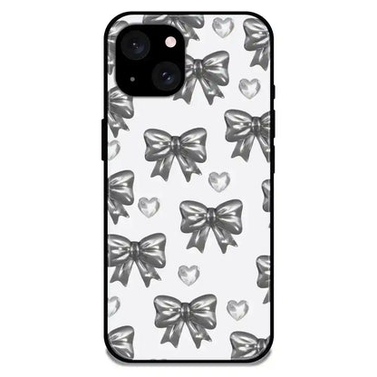 'Black Bows & Hearts - Glossy Metal Silicone Case For Apple iPhone 15 Plus