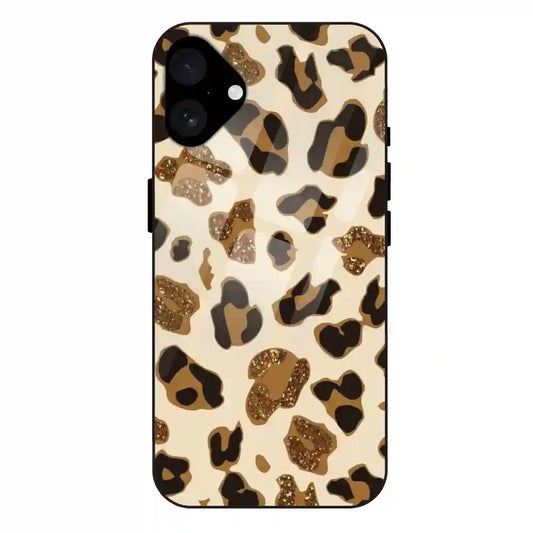 'Leopard Glitter Print - Glass Case For Apple iPhone 16