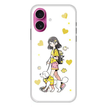 Yellow Girl And Dog - Clear Printed Silicone Case For Apple iPhone Models- Apple iPhone 16 Plus