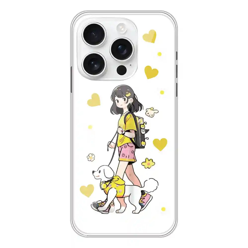 Yellow Girl And Dog - Clear Printed Silicone Case For Apple iPhone Models- Apple iPhone 16 Pro