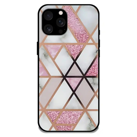 'Blush Prism Geometric - Glossy Metal Silicone Case For Apple iPhone 16 Pro Max