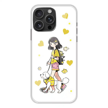 Yellow Girl And Dog - Clear Printed Silicone Case For Apple iPhone Models- Apple iPhone 16 Pro Max