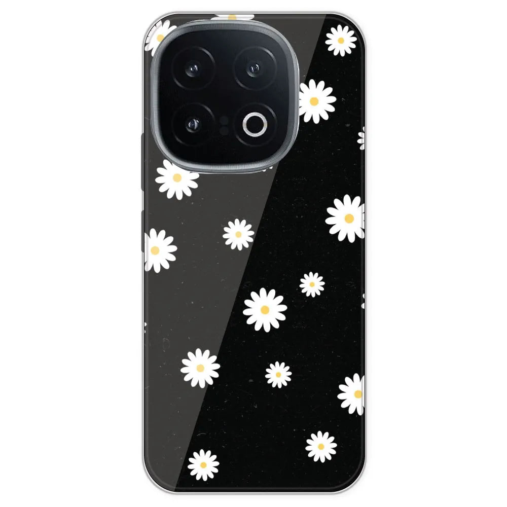 White And Black Flower - Printed Silicone Case For IQOO 13