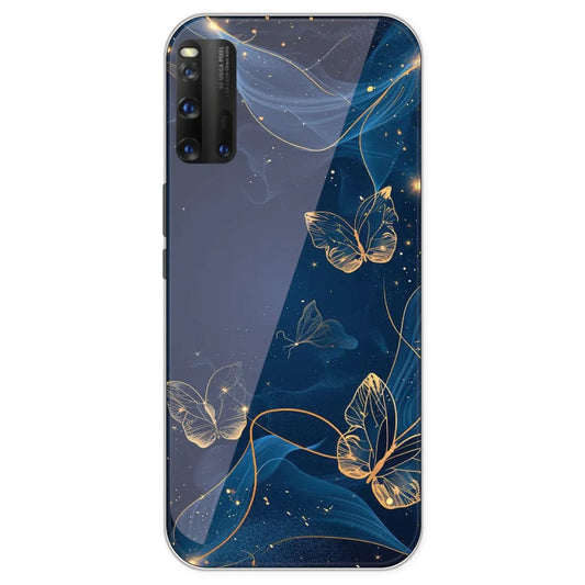 Blue With Gold Butterflies - Printed Silicone Case For IQOO 3