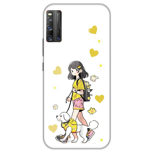 Yellow Girl And Dog - Clear Printed Silicone Case For IQOO 3