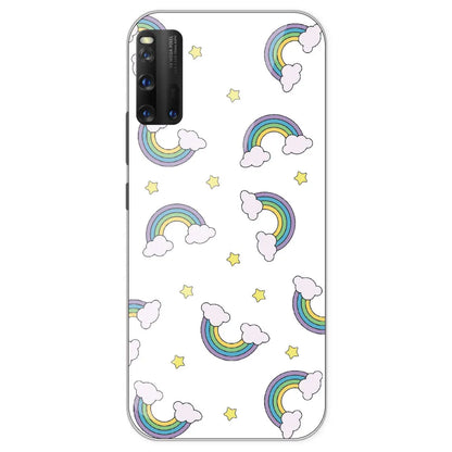 Rainbow With Clouds - Clear Printed Silicone Case For IQOO 3