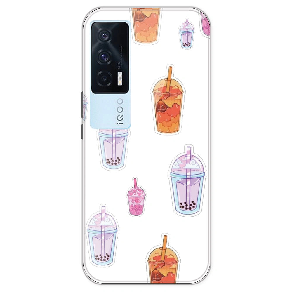 Bubble Tea - Clear Printed Silicone Case For IQOO 7