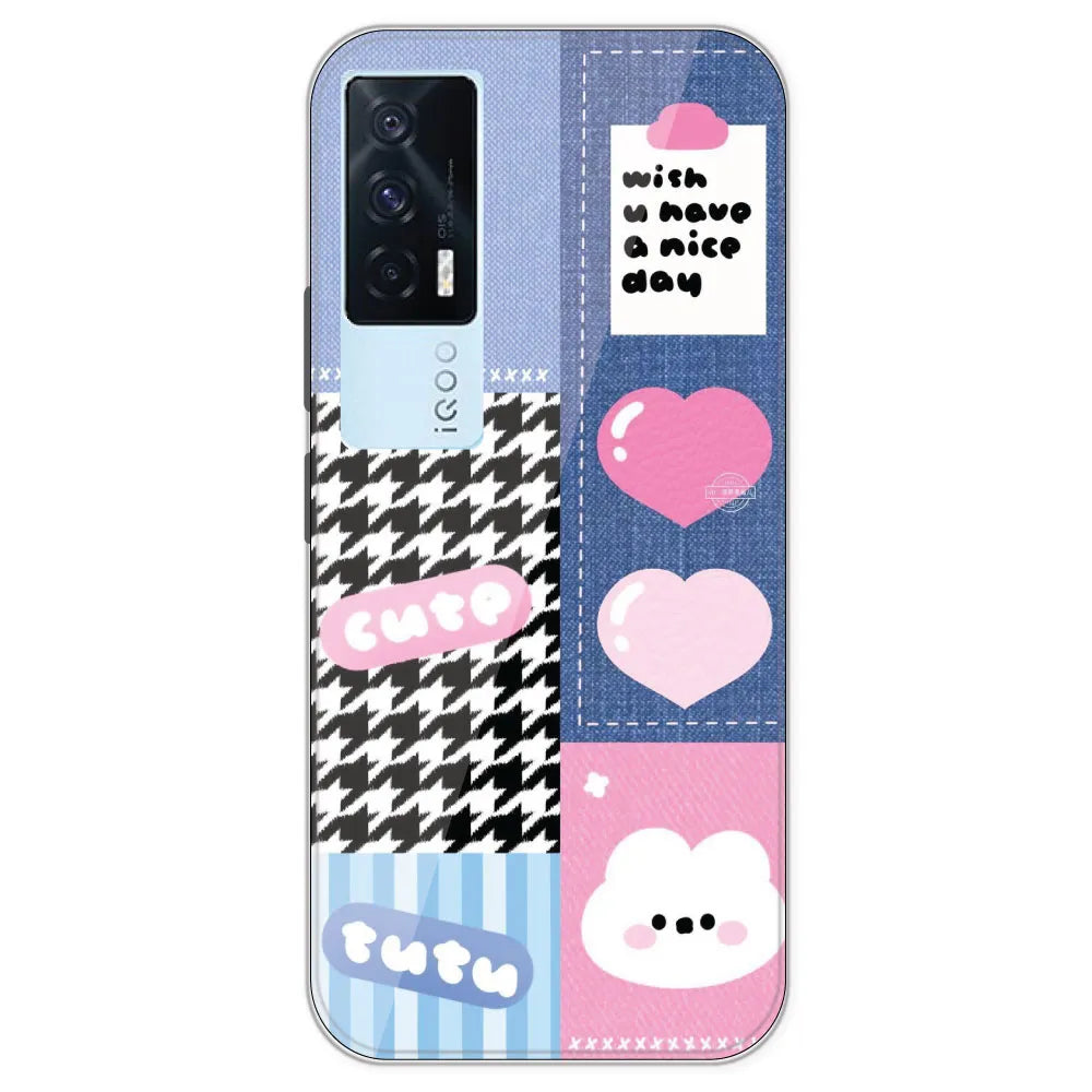 Cute Pink Bear Collage - Printed Silicone Case For IQOO 7