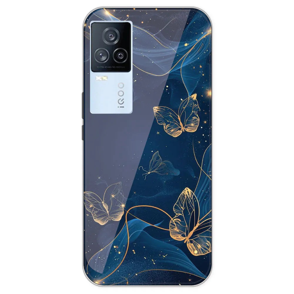 Blue With Gold Butterflies - Printed Silicone Case For IQOO 7 Legend