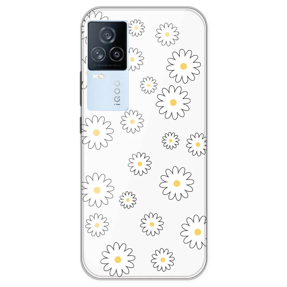 White Flowers - Clear Printed Silicone Case For IQOO 7 Legend